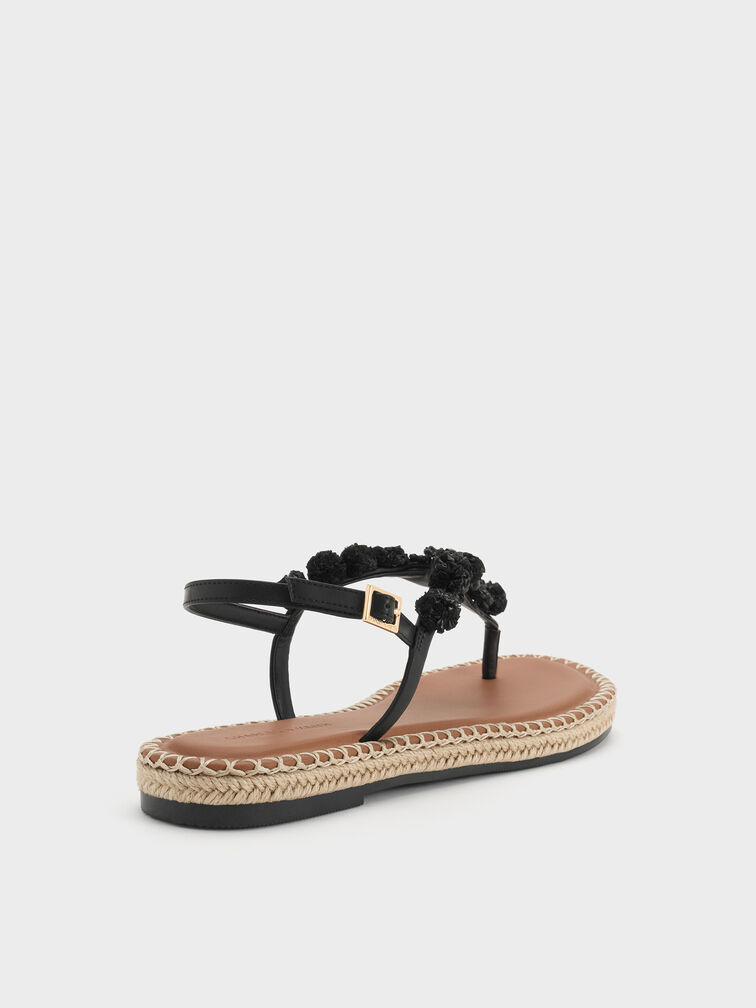 Flower Espadrille Thong Sandals, Black, hi-res