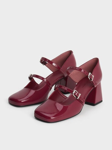 Patent Double-Strap D'Orsay Pumps, Burgundy, hi-res