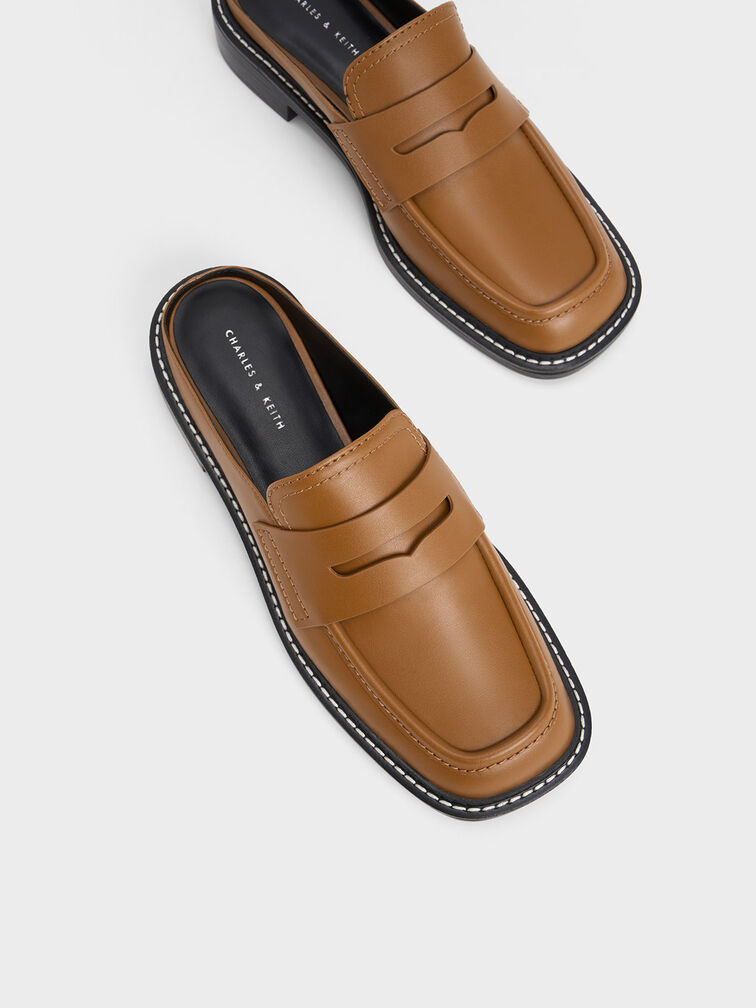 Stitch-Trim Penny Mules, Cognac, hi-res
