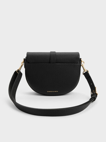 Beryl Belted Saddle Bag, Black, hi-res