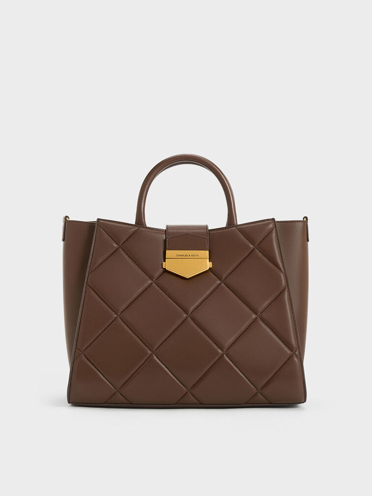 Vertigo Quilted Tote Bag, Dark Brown, hi-res