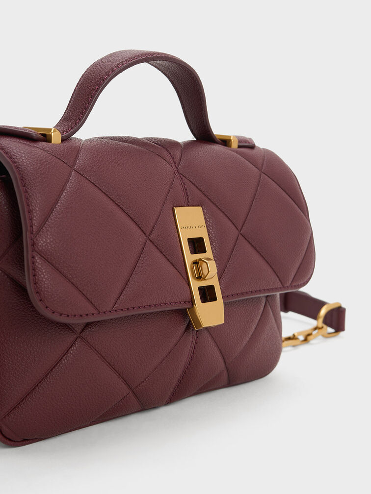 Anwen Quilted Top Handle Bag, Burgundy, hi-res