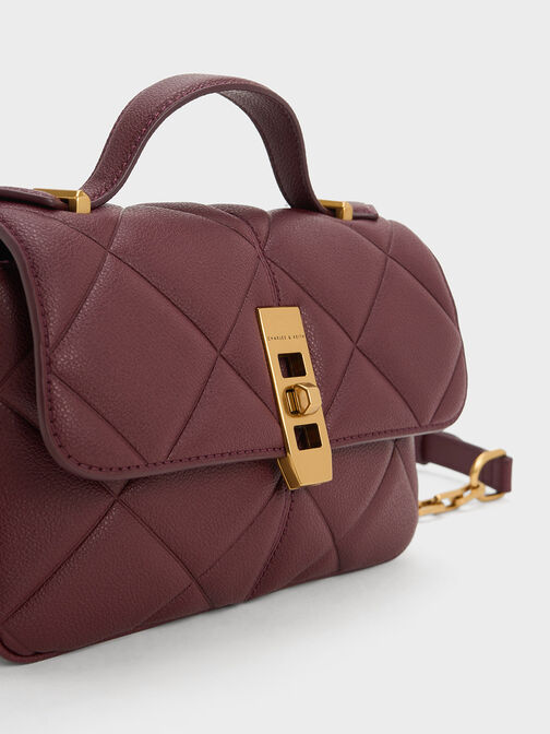 Anwen Quilted Top Handle Bag, Burgundy, hi-res
