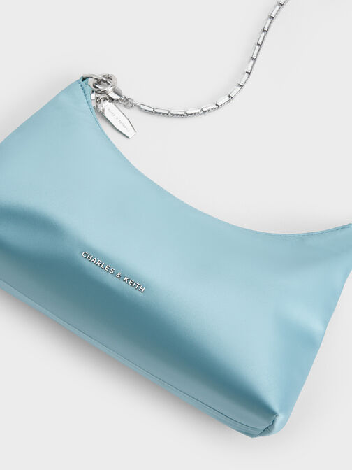 Satin Crystal-Embellished Chain-Handle Two-Way Bag, Sky Blue, hi-res