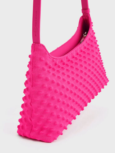 Spike Textured Shoulder Bag, Fuchsia, hi-res