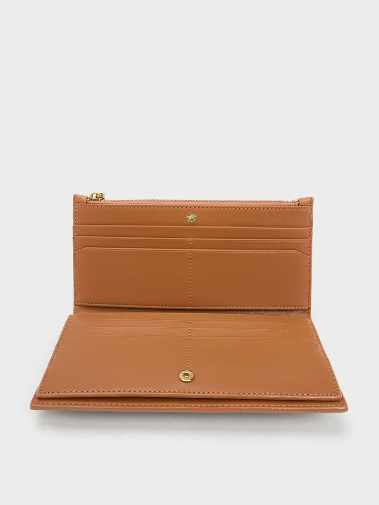 Danika Quilted Long Wallet, Chocolate, hi-res