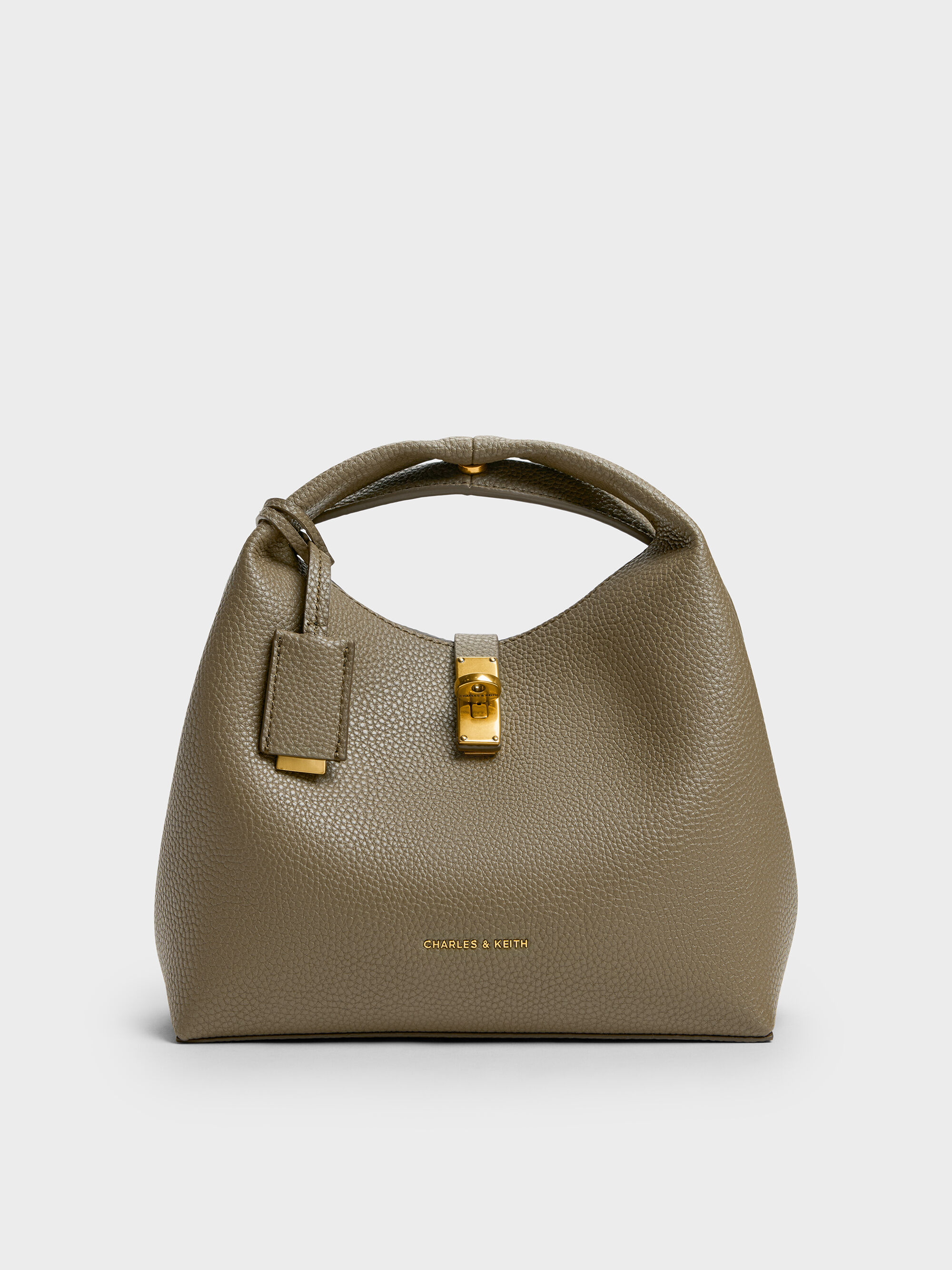 Deep Olive Chance Recycled Leather Turn-Lock Bucket Bag - Deep
