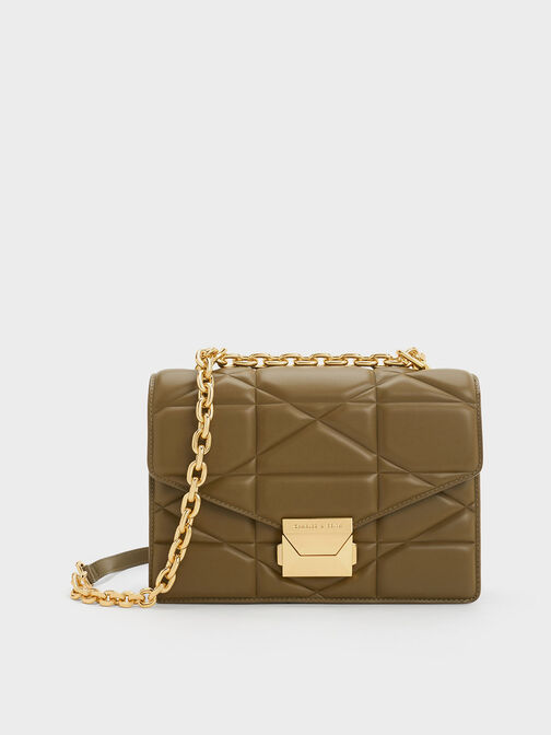 Blanche Chevron Chain Handle Bag, Khaki, hi-res