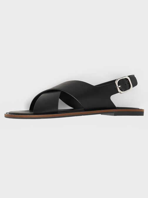 Crossover-Strap Slingback Sandals, Black, hi-res
