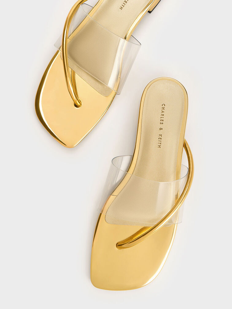 Transparent Thong Sandals, Gold, hi-res