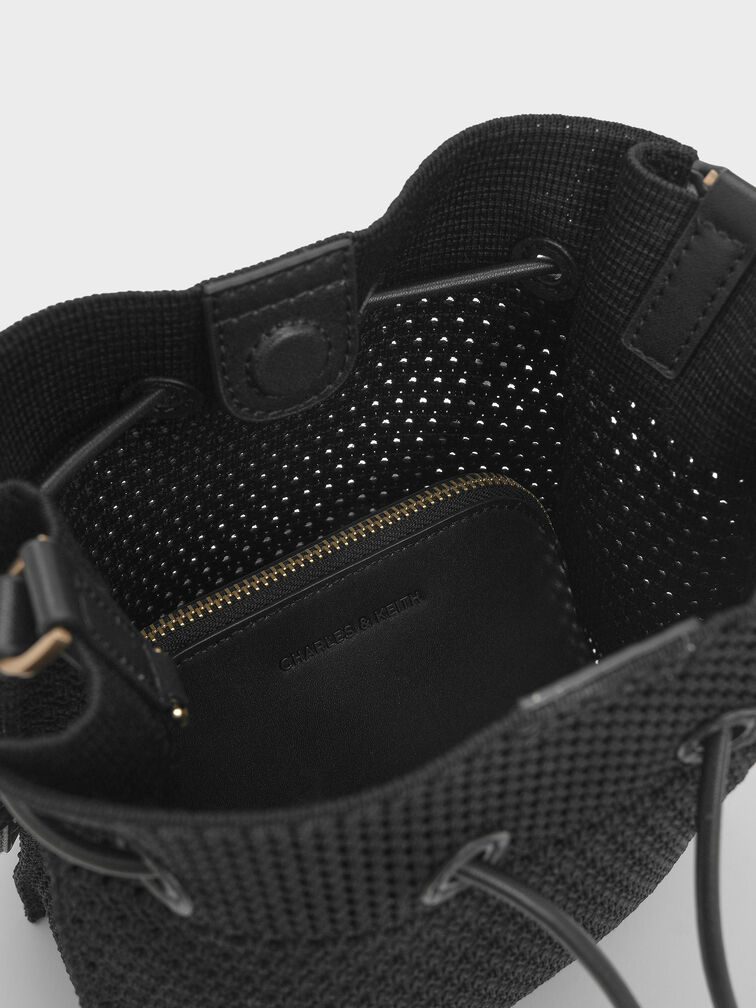 Ida Knitted Bucket Bag, Black, hi-res