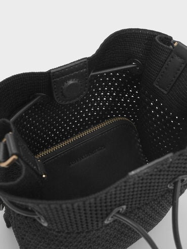Ida Knitted Bucket Bag, Black, hi-res