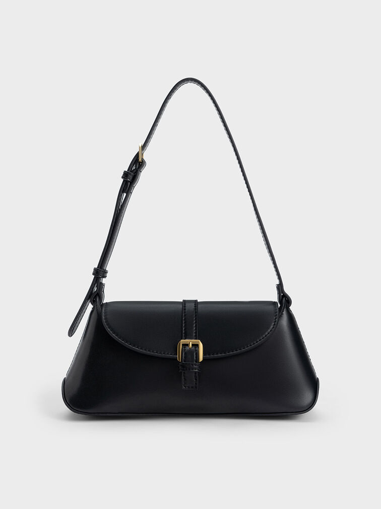 Annelise Double Belted Shoulder Bag, Black, hi-res