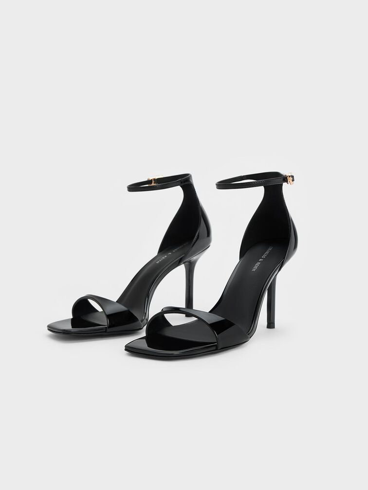 Patent Ankle Strap Heeled Sandals, Black Patent, hi-res