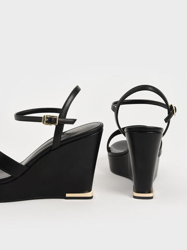 Asymmetric Strap Platform Wedges, Black, hi-res