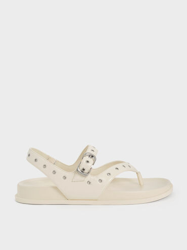 Grommet Thong Slingback Sandals, Chalk, hi-res
