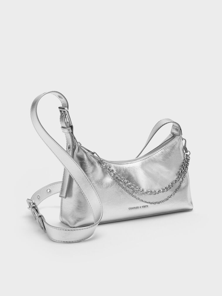 Atwood Chain-Embellished Shoulder Bag, Silver, hi-res