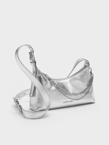 Atwood Chain-Embellished Shoulder Bag, Silver, hi-res