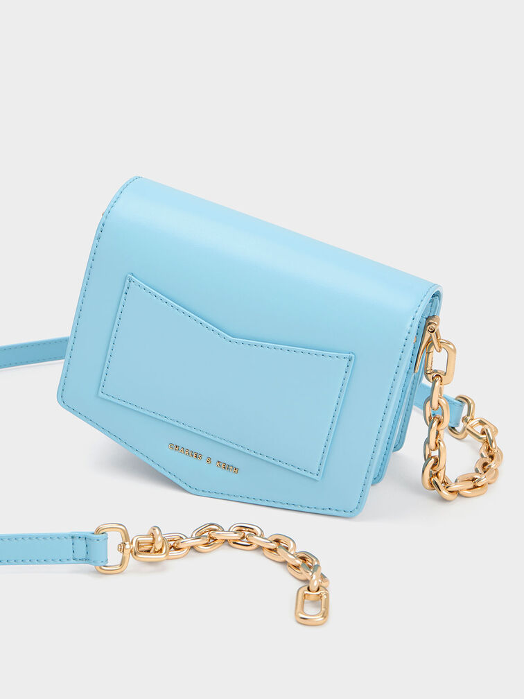 Lock-Motif Geometric Crossbody Bag, Light Blue, hi-res