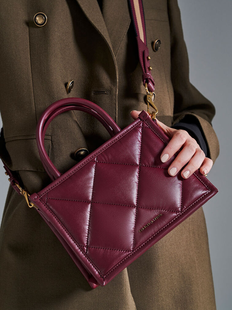 Celia Quilted Tote Bag, Burgundy, hi-res