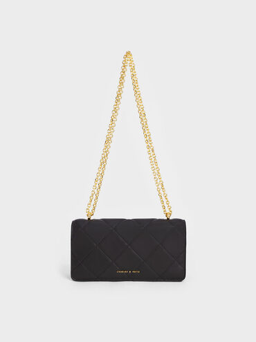 Paffuto Chain Handle Quilted Long Wallet, Black, hi-res