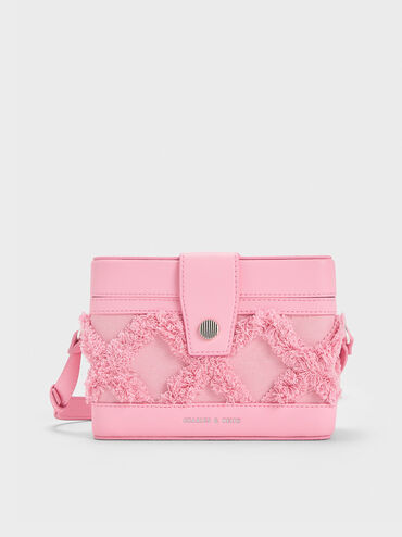 Bronte Frayed Denim Boxy Crossbody Bag, Pink, hi-res