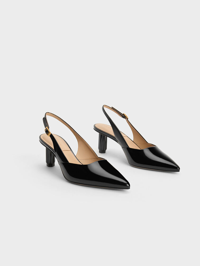 Geometric Heel Slingback Pumps, Black Box, hi-res