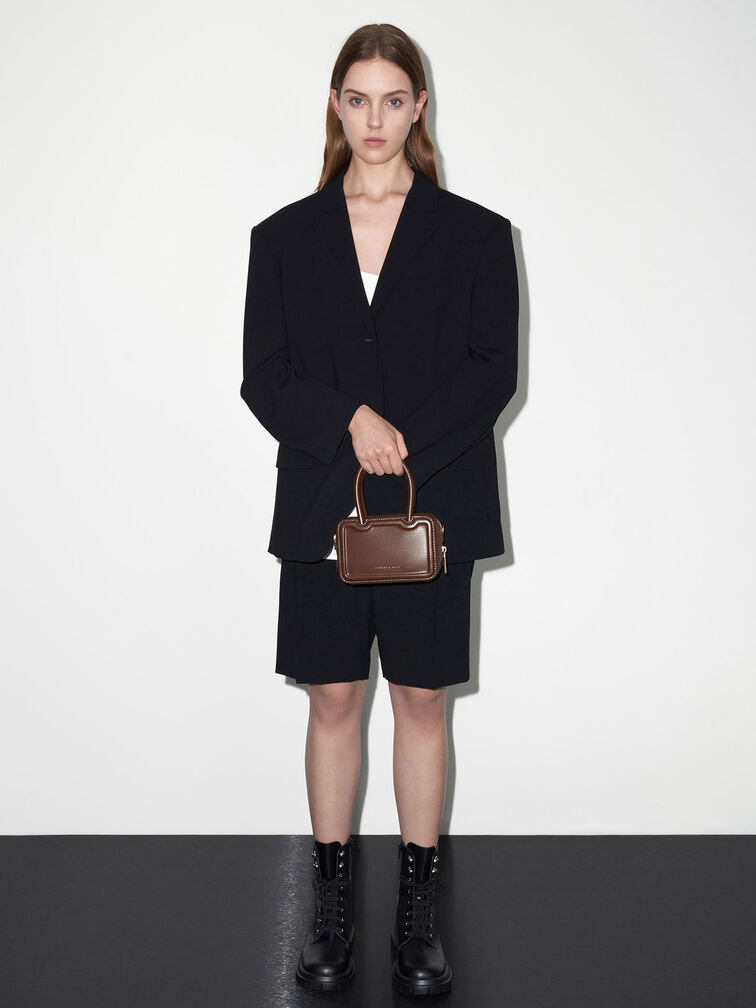 Perline Elongated Top Handle Bag, Dark Brown, hi-res