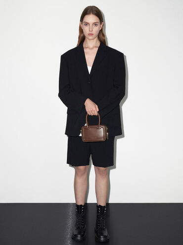Perline Elongated Top Handle Bag, Dark Brown, hi-res