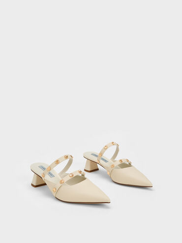 Studded Trapeze Heel Mules, Chalk, hi-res