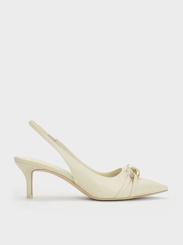 Chain-Link Accent Slingback Pumps, Chalk, hi-res