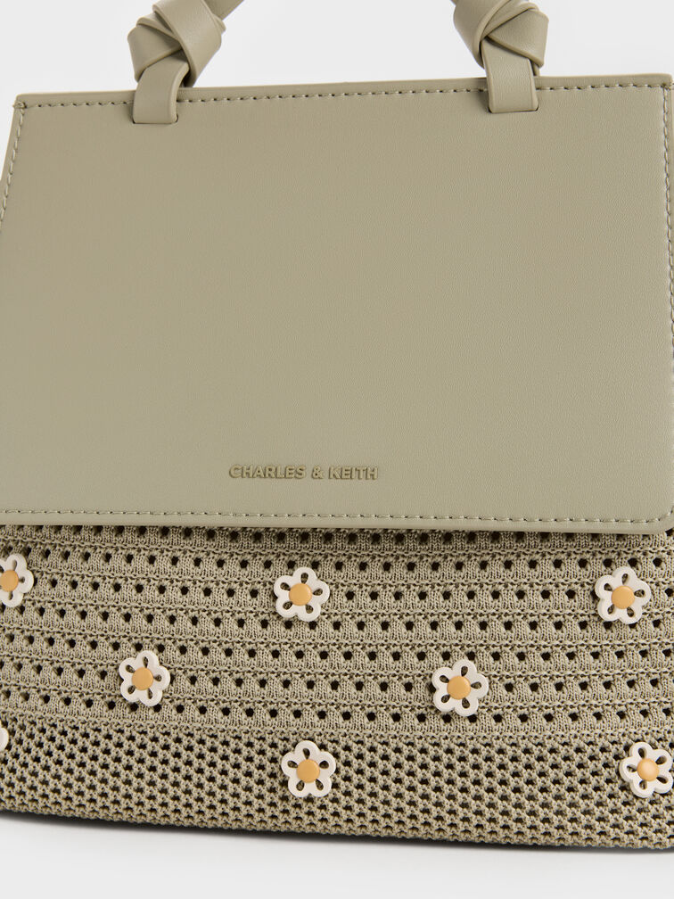 Girls' Ida Stripped Knitted Backpack, Pale Olive, hi-res