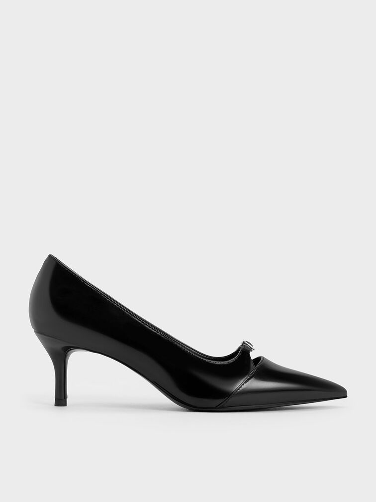 Buckle-Strap Pointed-Toe Pumps, Black Box, hi-res