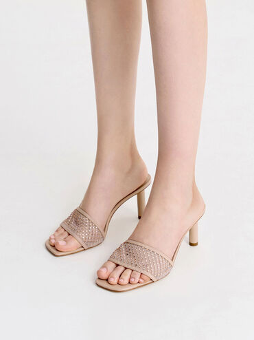 Gem-Encrusted Cylindrical Heel Mesh Sandals, Nude, hi-res