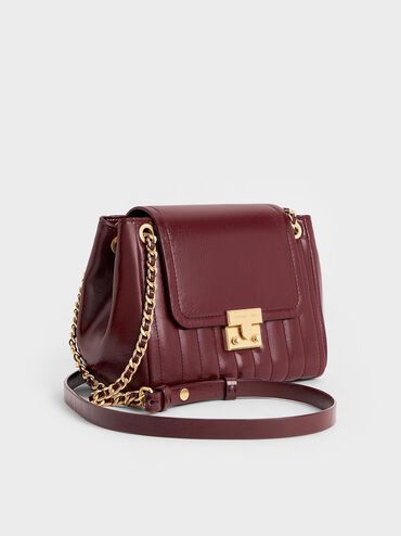 Donna Crinkle-Effect Shoulder Bag, Burgundy, hi-res