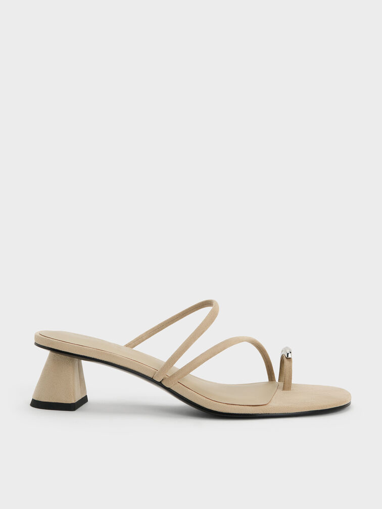 Faux Suede Toe-Ring Strappy Heels, Taupe2, hi-res