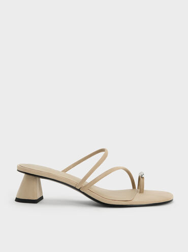 Faux Suede Toe-Ring Strappy Heels, Taupe2, hi-res