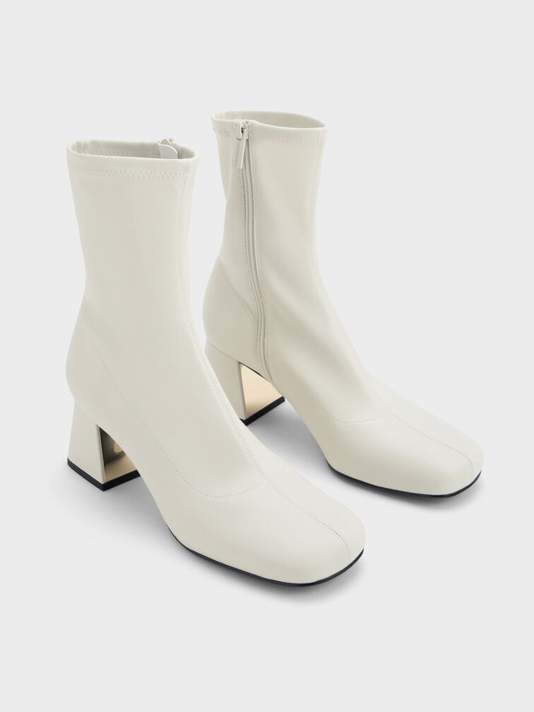 Jully Metallic Trapeze Heel Ankle Boots, Chalk, hi-res