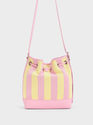 Striped Bucket Bag, Yellow, hi-res