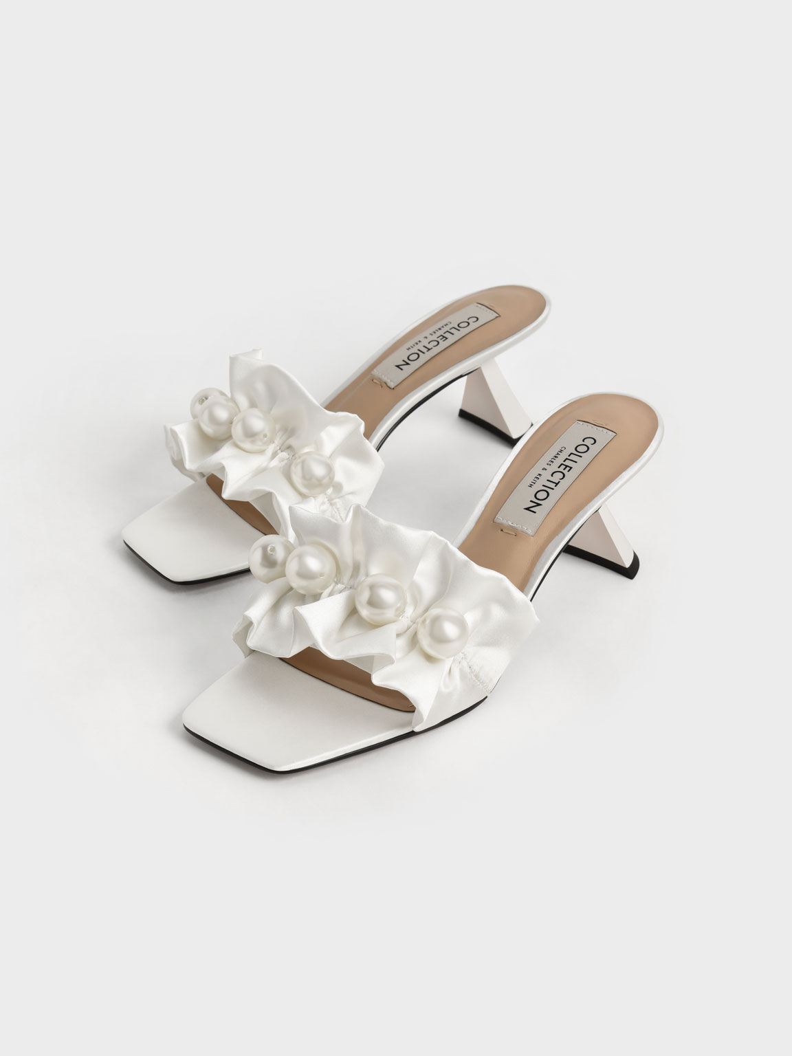 White shop satin mules