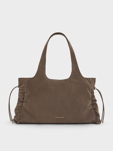 Large Quinby Ruched Tote Bag, Stone Grey, hi-res