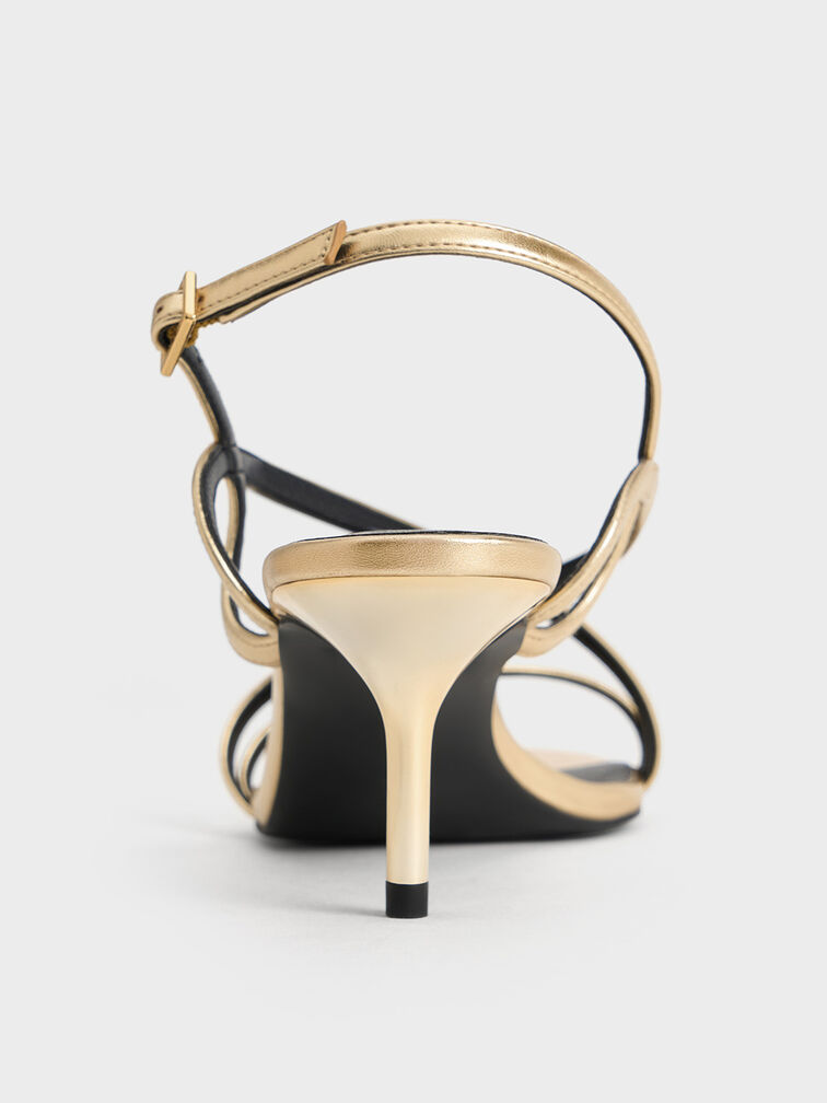Metallic Strappy Stiletto-Heel Slingback Sandals, Gold, hi-res