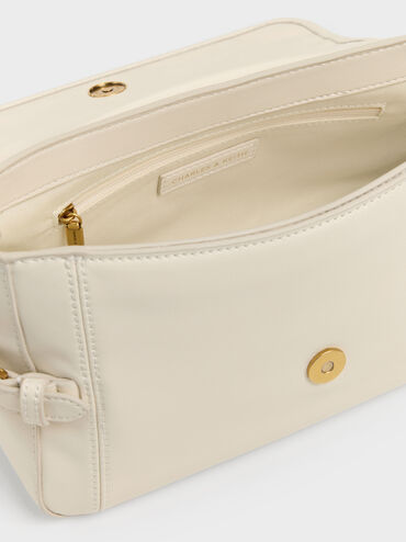 Gwynne Metallic-Buckle Belted Shoulder Bag, Cream, hi-res