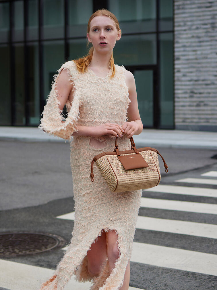 Babylon Raffia Drawstring Tote Bag, Multi, hi-res