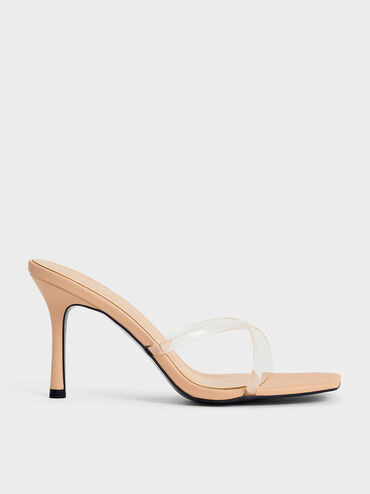 Crossover-Strap Stiletto-Heel Sandals, Nude, hi-res
