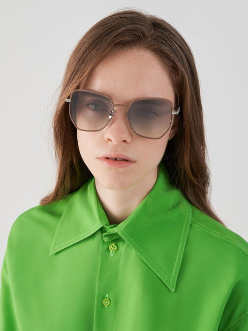 Recycled Acetate Braided Butterfly Sunglasses, Silver, hi-res