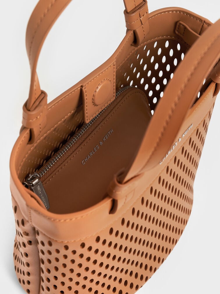 Juno Perforated Tote Bag, Russet Brown, hi-res