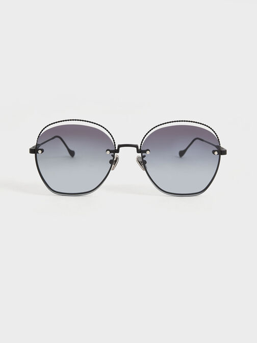 Multi-Tinted Cut-Out Butterfly Sunglasses, Matte Black, hi-res