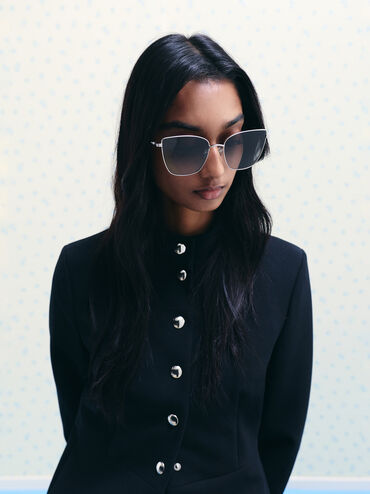 Livonia Crystal Square Sunglasses, Silver, hi-res