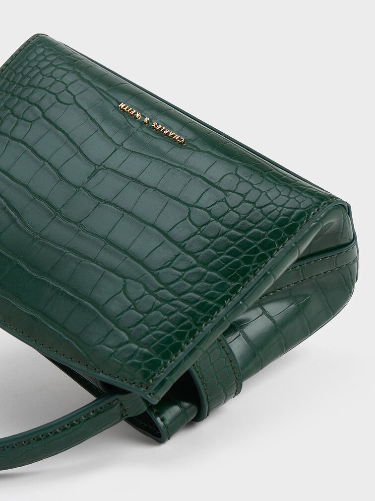 Aubrielle Croc-Effect Top Handle Bag, Dark Green, hi-res